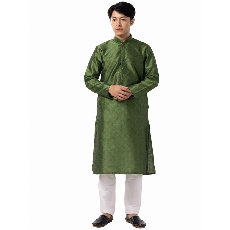 THE KURTA COMPANY Mens Mehndi Green Cotton Silk Blend Comfort Fit Kurta (36)