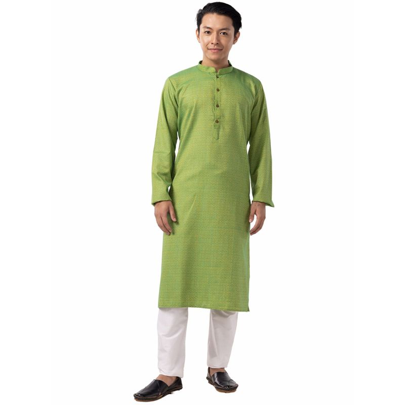 THE KURTA COMPANY Mens Green 100% Cotton Ethnic Kurta (36)