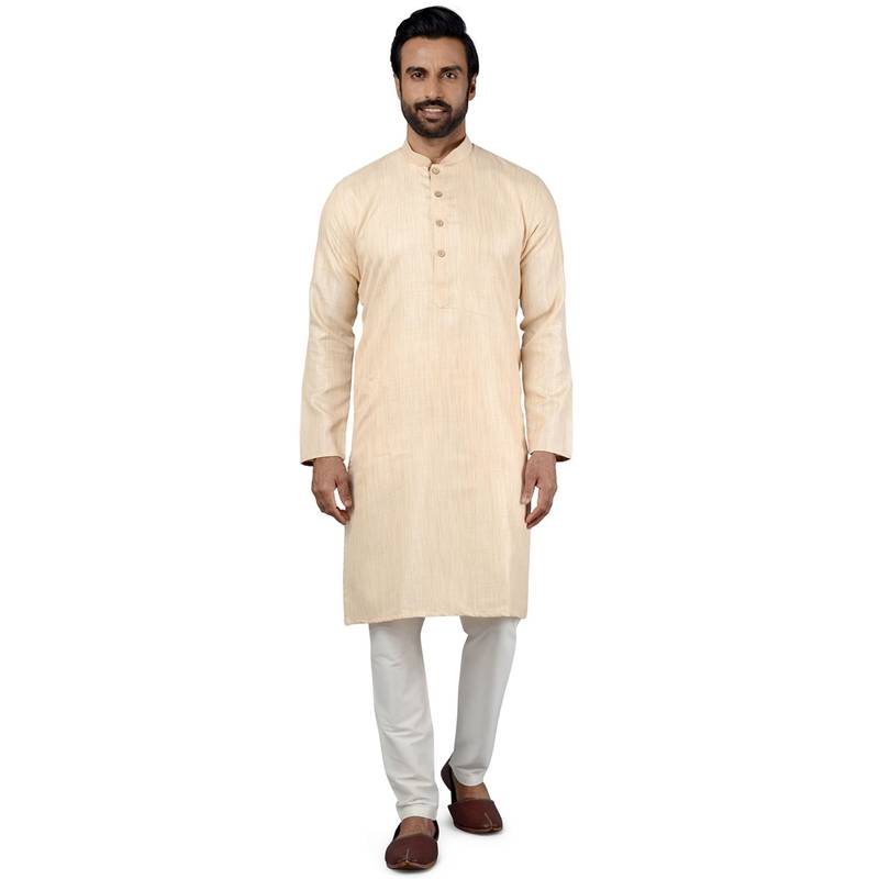 THE KURTA COMPANY Mens Ivory Beige Solid Kurta (38)
