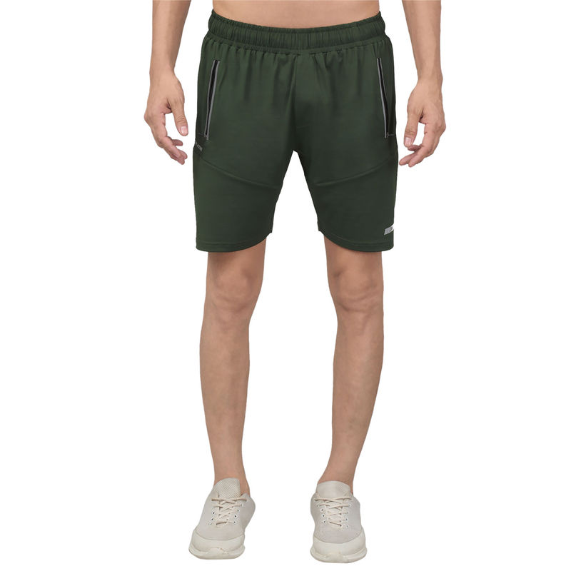 Cantabil Men Olive Green Solid Stretchable Activewear Shorts (M)
