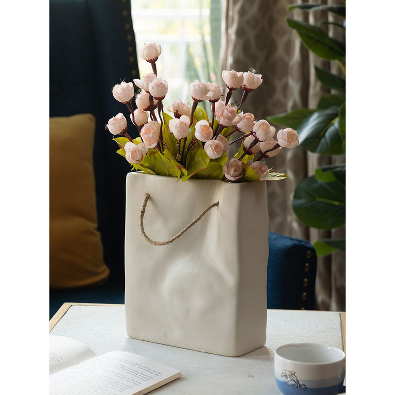 Buy Glimpse Homes Ivory Crinkled Paper Bag Ceramic Vase Online