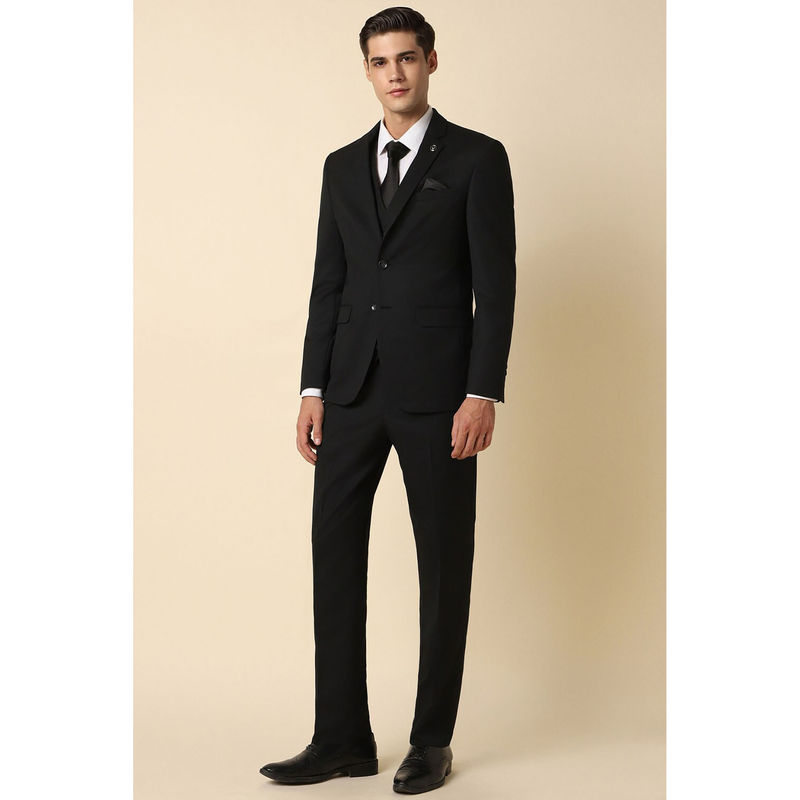 Allen Solly Men Black Slim Fit Solid Formal Suit (Set of 3) (42)
