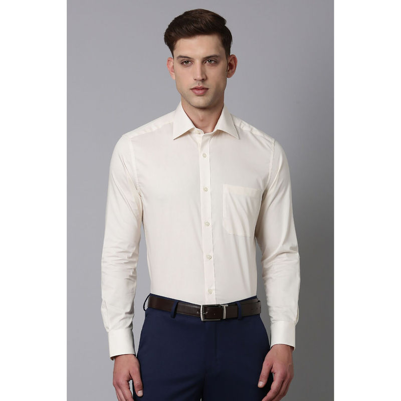 Louis Philippe Men Cream Regular Fit Solid Full Sleeves Formal Shirt (40)