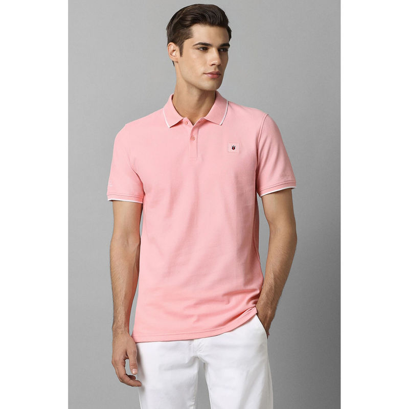 Louis Philippe Men Pink Solid Polo Neck T-shirt (2XL)
