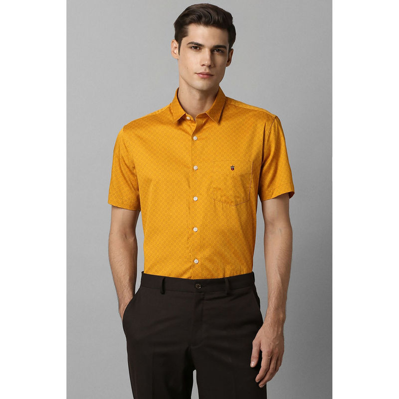 Louis Philippe Men Yellow Slim Fit Printed Half Sleeves Formal Shirt (39)