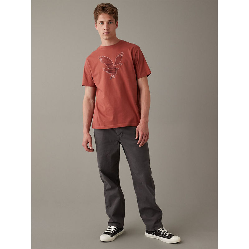 American Eagle Men Maroon Super Soft Logo Graphic T-Shirt (XS)