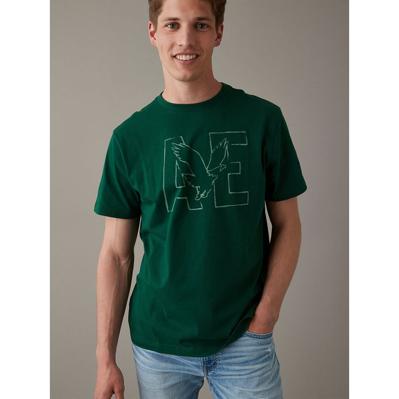 American Eagle Men Green Super Soft Logo Graphic T-Shirt (XS)