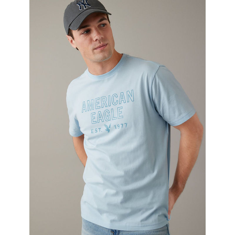 American Eagle Men Blue Super Soft Logo Graphic T-Shirt (S)