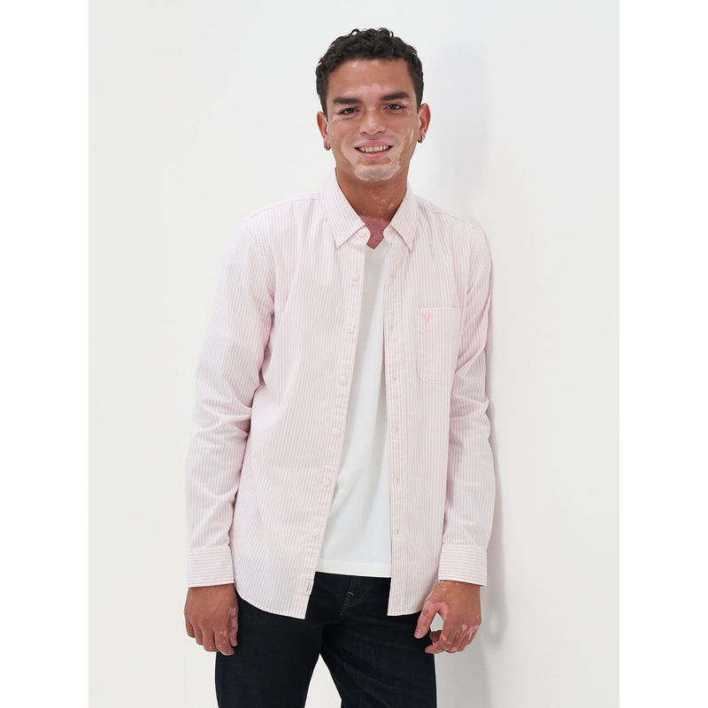 American Eagle Men Pink Striped Oxford Button-Up Shirt (XL)