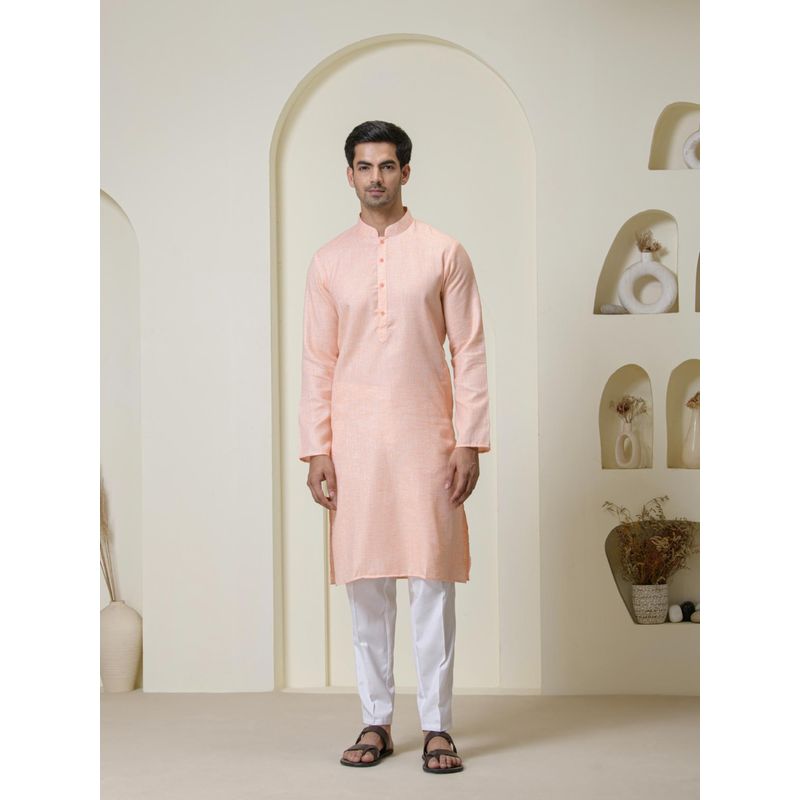 SATWAA Peach Pink Linen Men Kurta (36)