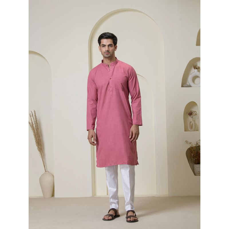 SATWAA Blush Pink Solid Men Kurta (36)
