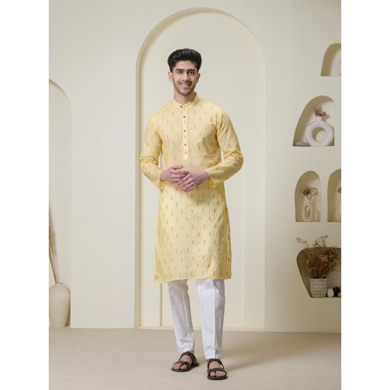 SATWAA Lemon Yellow Cotton Men Kurta (38)