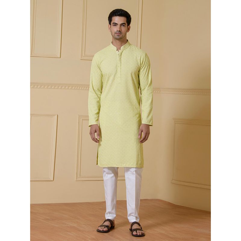 SATWAA Lime Green Chikankari Men Kurta (36)