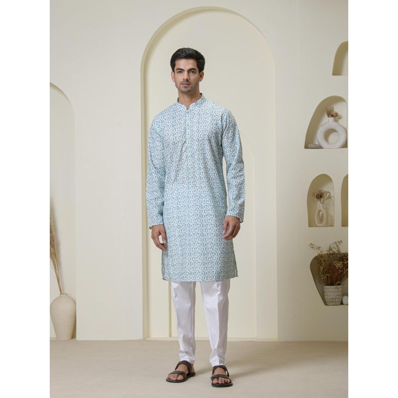 SATWAA Teal Blue Mosaic Printed Men Kurta (36)
