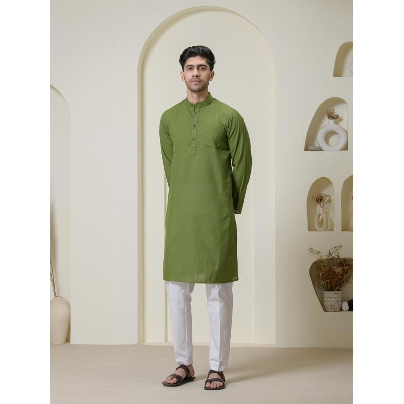 SATWAA Earthy Olive Solid Men Kurta (36)