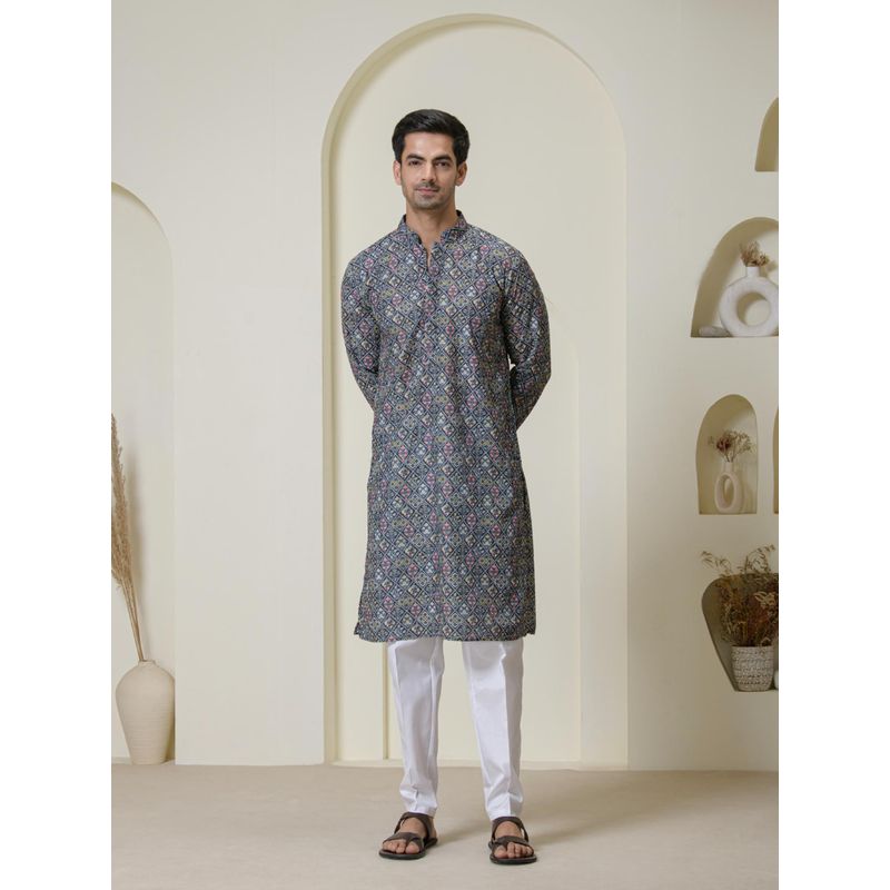 SATWAA Gotham Green Colorful Printed Men Kurta (36)