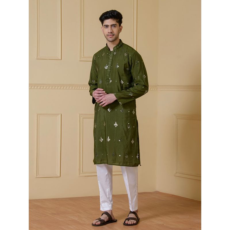 SATWAA Reflective Olive Mirrored Men Kurta (38)