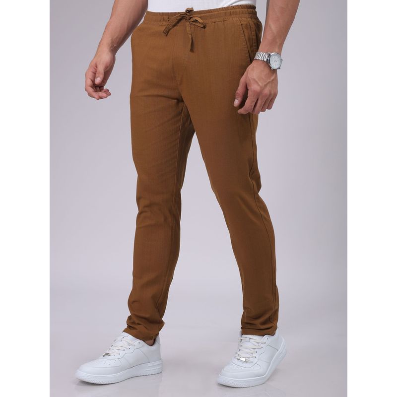 The Indian Garage Co Men Slim Fit Solid Mid-Rise Elasticated Linen Jogger Trouser (30)