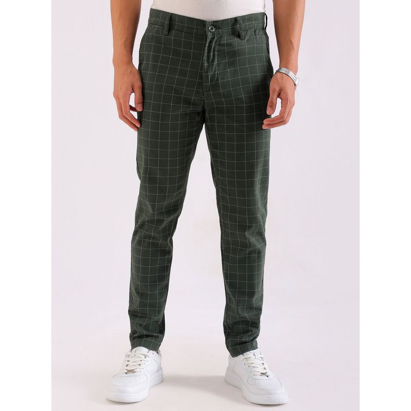 The Indian Garage Co Men Slim Fit Checked Mid-Rise Stretchable Chinos (34)