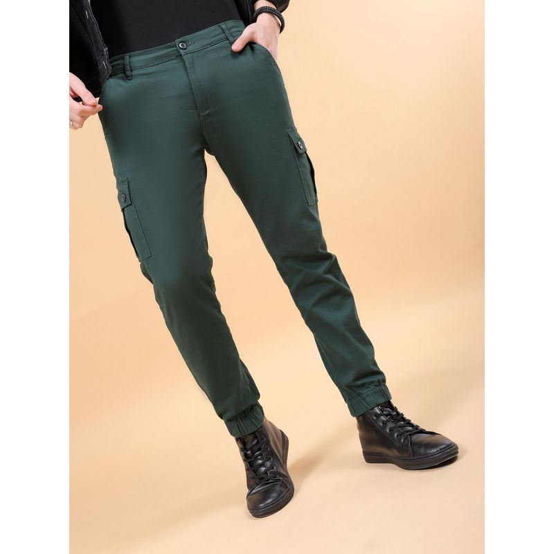 The Indian Garage Co Men Slim Fit Solid Mid-Rise Stretchable Cuffed Cargos (30)