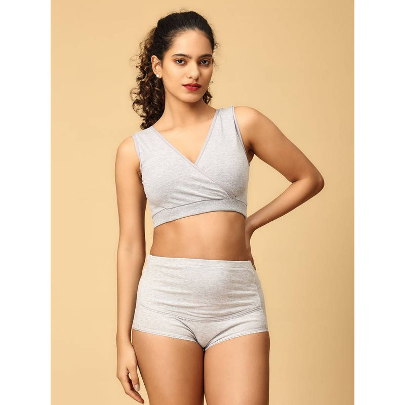 The Mom Store Maternity Sleep Bra and Over Belly Support Panty -Grey (Set of 2) (S)