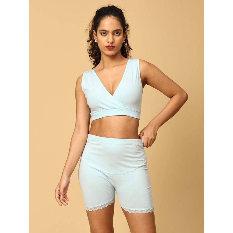 The Mom Store Sky Blue Boyshort and Maternity Sleep Bra (Set of 2) (S)