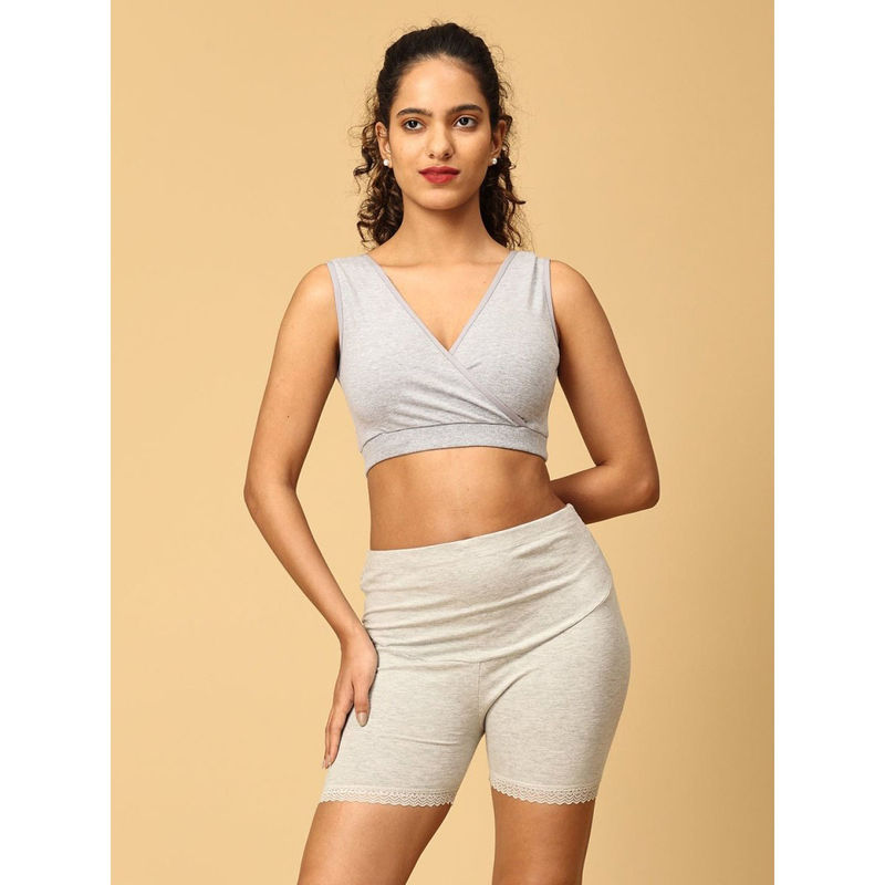 The Mom Store Grey High Waist Boyshort and Maternity Sleep Bra (Set of 2) (S)