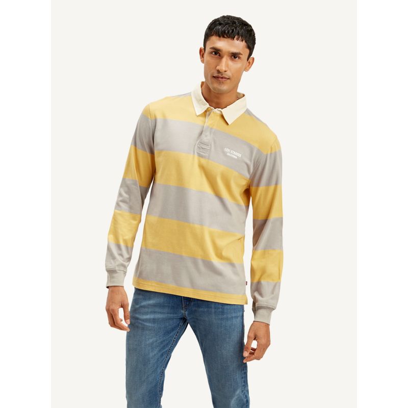 Levi's Men Striped Yellow Polo T-Shirt (2XL)