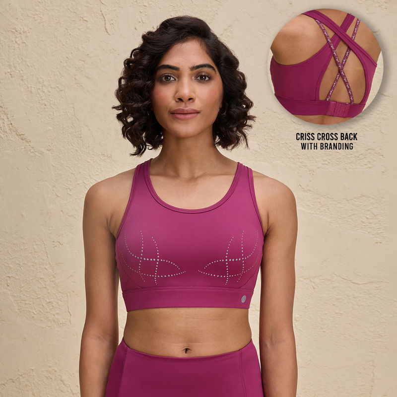 Nykd By Nykaa Full Coverage Sports Bra with Criss-cross Back Opening-NYK298-Grape (2XL)
