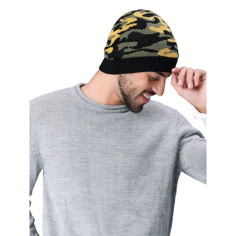 Buy Bharatasya Men Army Pattern Fur Multi Color Beanie Cap Online