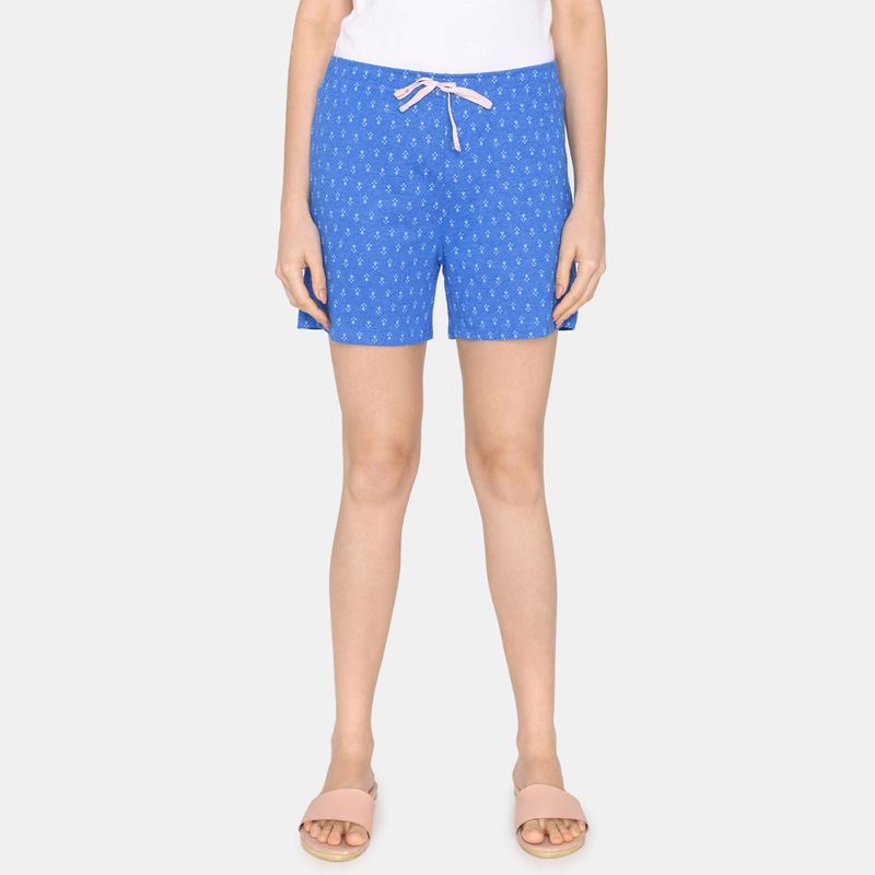 Zivame Rosaline Rural Charm Knit Cotton Shorts - Princess Blue (S)