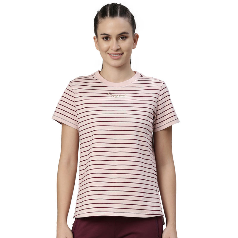 Enamor Athleisure Womens A3S1-Short Sleeve Crew Neck Antimicrobial Cotton Tee-Rose Water - Pink (M)
