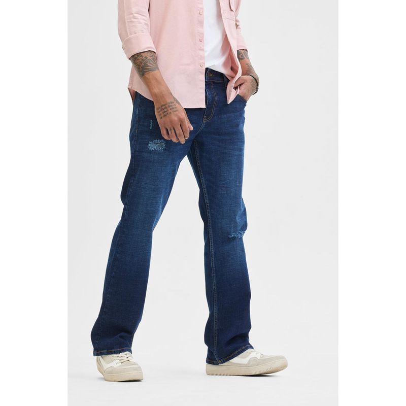 Snitch Navy Blue Distressed Straight Jeans (32)