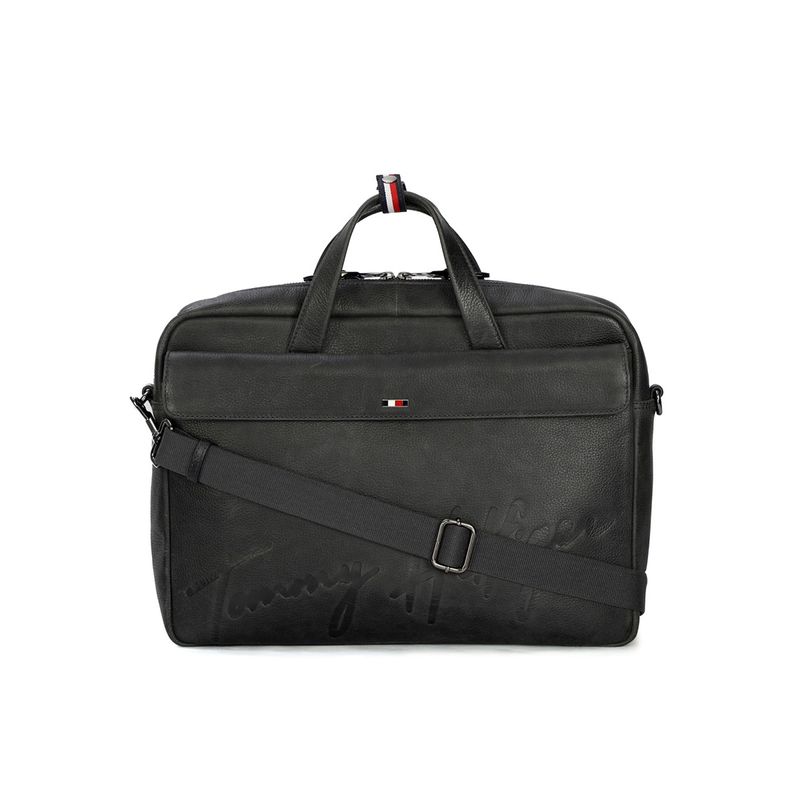 Buy Tommy Hilfiger Ryker Leather Laptop Messanger Bag Solid Navy (L) Online