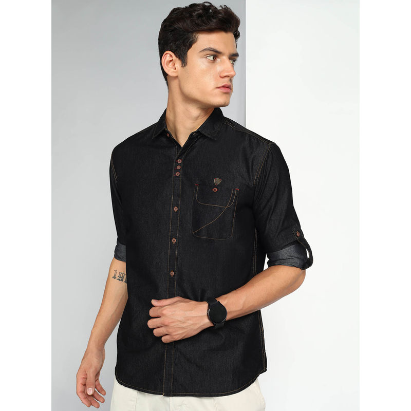 KUONS AVENUE Black Men Denim Casual Shirt (XL)