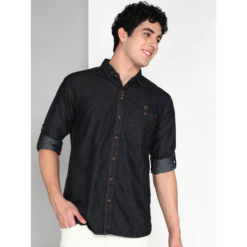 KUONS AVENUE Black Men Denim Casual Shirt (M)