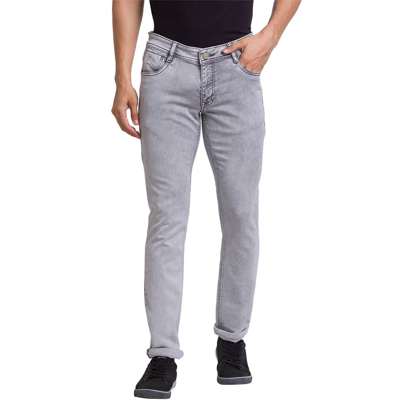 Parx Skinny Cropped Fit Solid Light Grey Jeans (36)