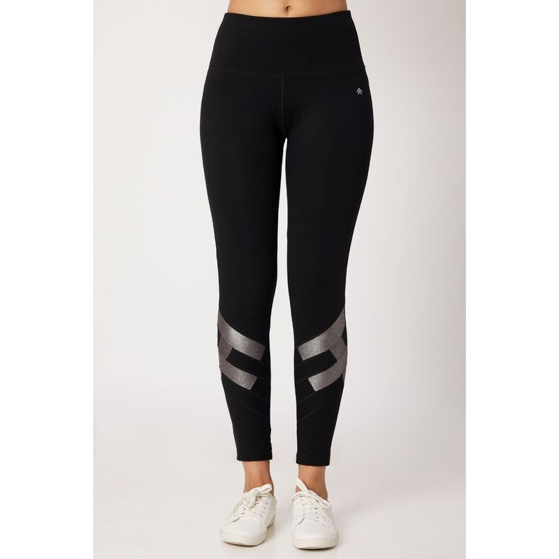 Tuna London Black High Waisted Tights With A Metallic Touch (S)