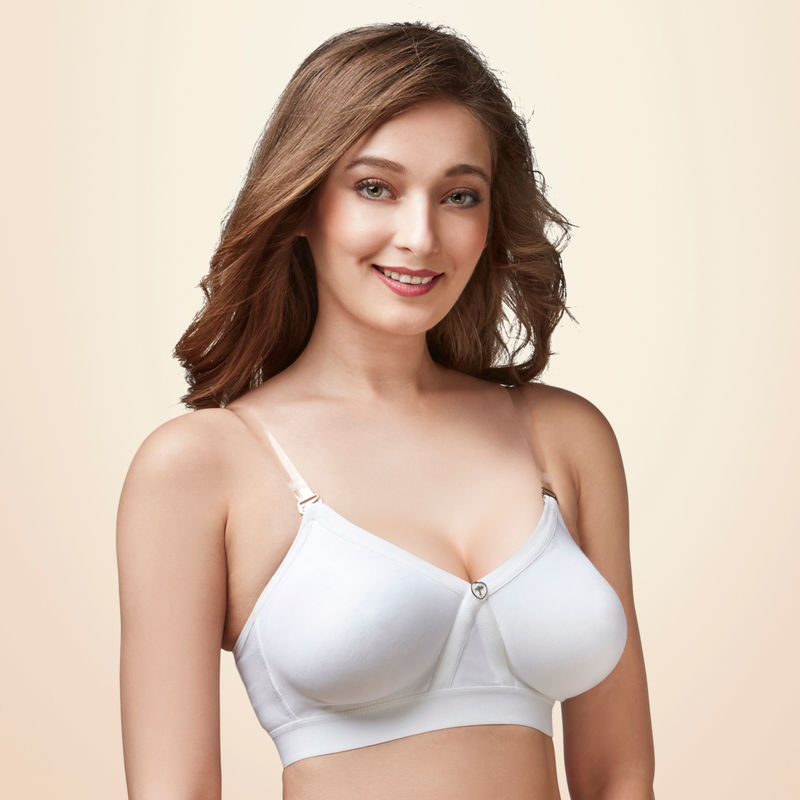 Trylo Alpa Stp Moulded Non-padded Double Layered T Shirt Bra, Full Coverage Bra - White (46D)