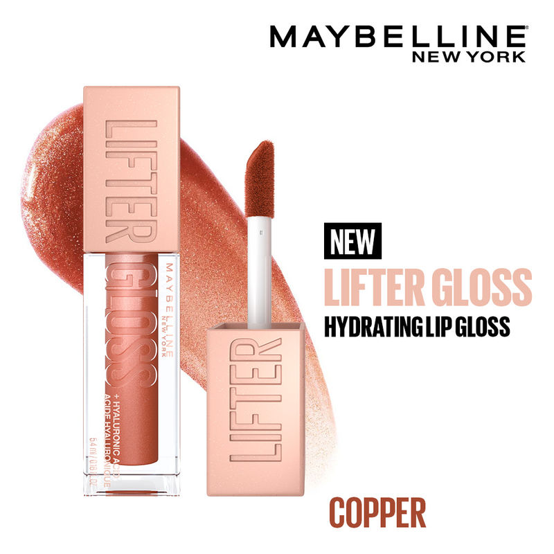 Maybelline New York Lifter Gloss - Copper, Tinted Lip Gloss With Hyaluronic Acid & Long-lasting