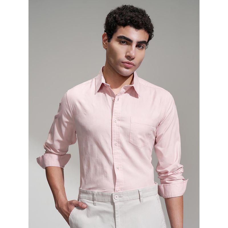 HIGHLANDER Men Pink Jacquard Solid Casual Slim Fit Shirt (M)