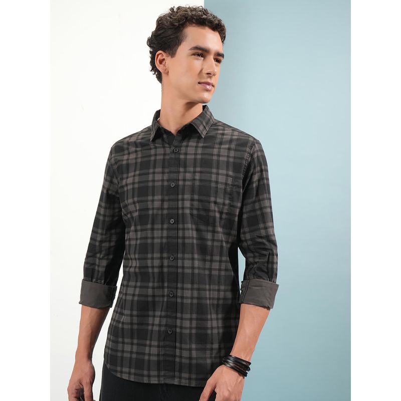 HIGHLANDER Men Charcoal Regular Fit Shirt (XL)