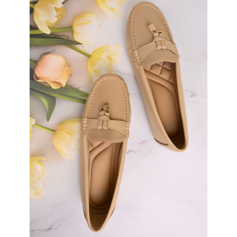 Jove Women Beige Solid Loafers (EURO 37)
