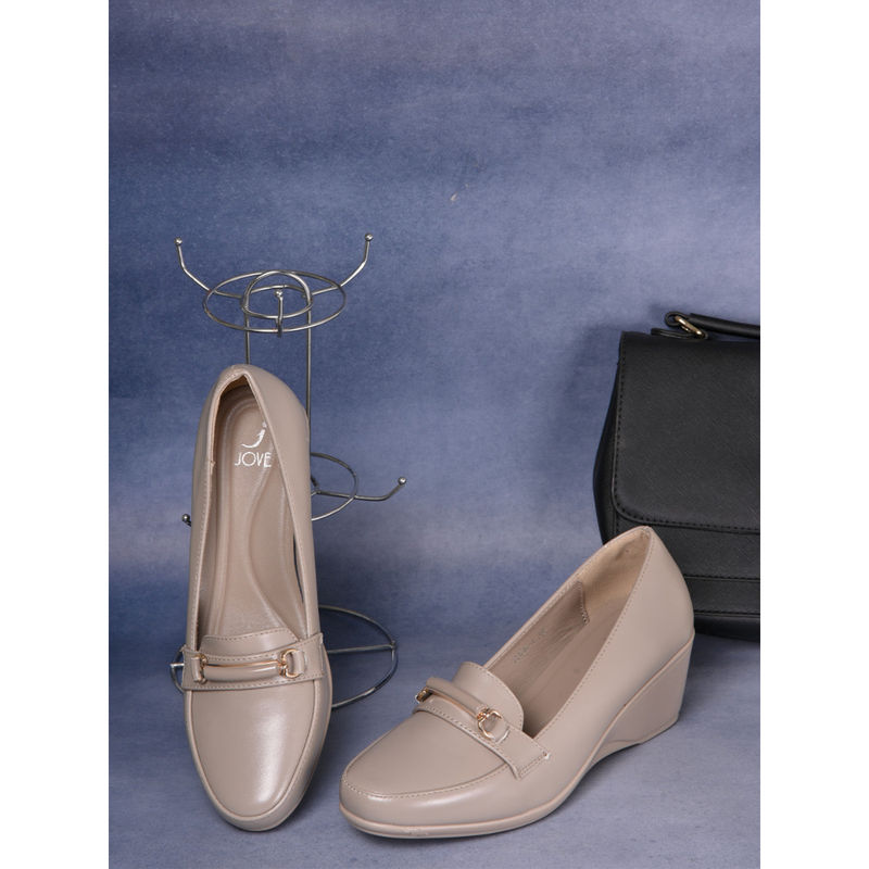 Jove Women Beige Solid Loafers (EURO 38)