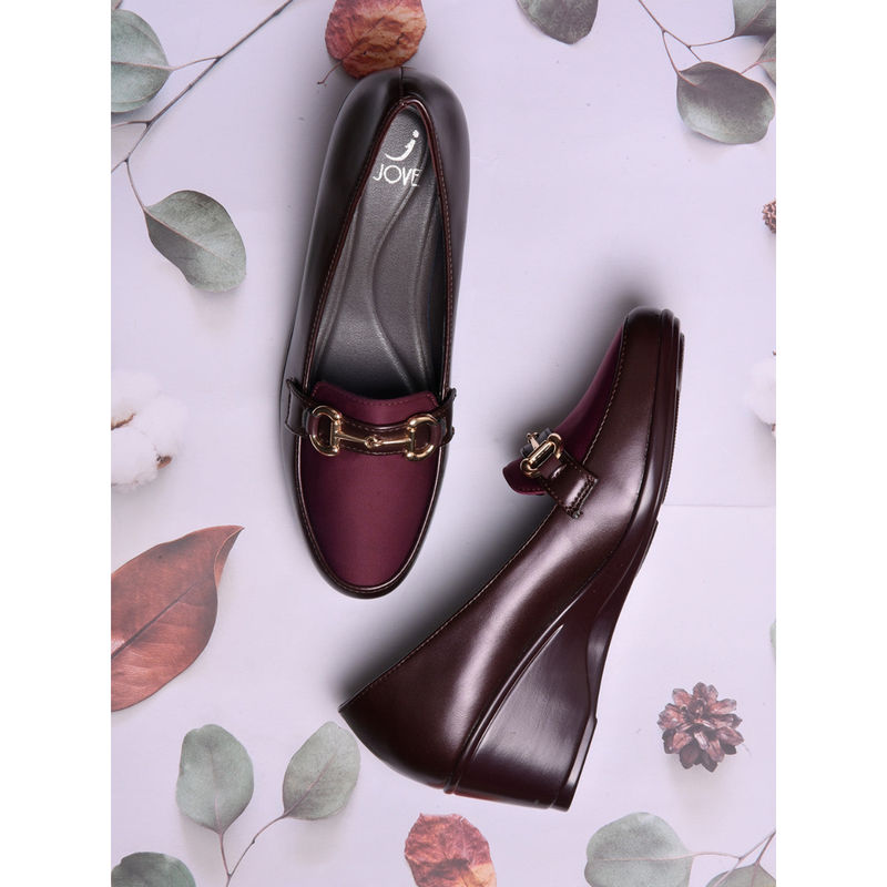 Jove Women Wine Solid Loafers (EURO 38)