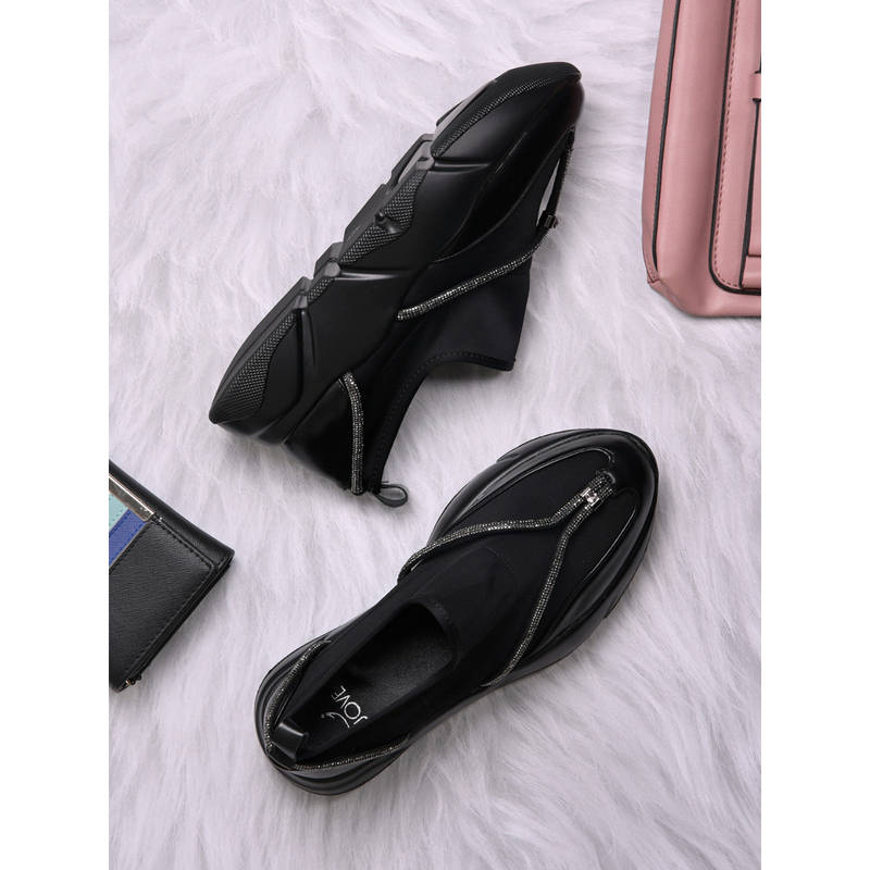 Jove Women Black & Grey Embellished Sneakers (EURO 36)