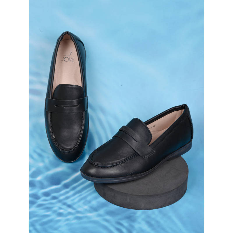 Jove Women Black Solid Loafers (EURO 37)