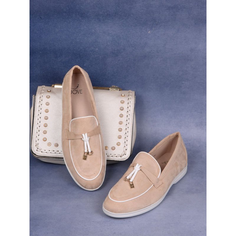 Jove Women Beige Solid Loafers (EURO 36)