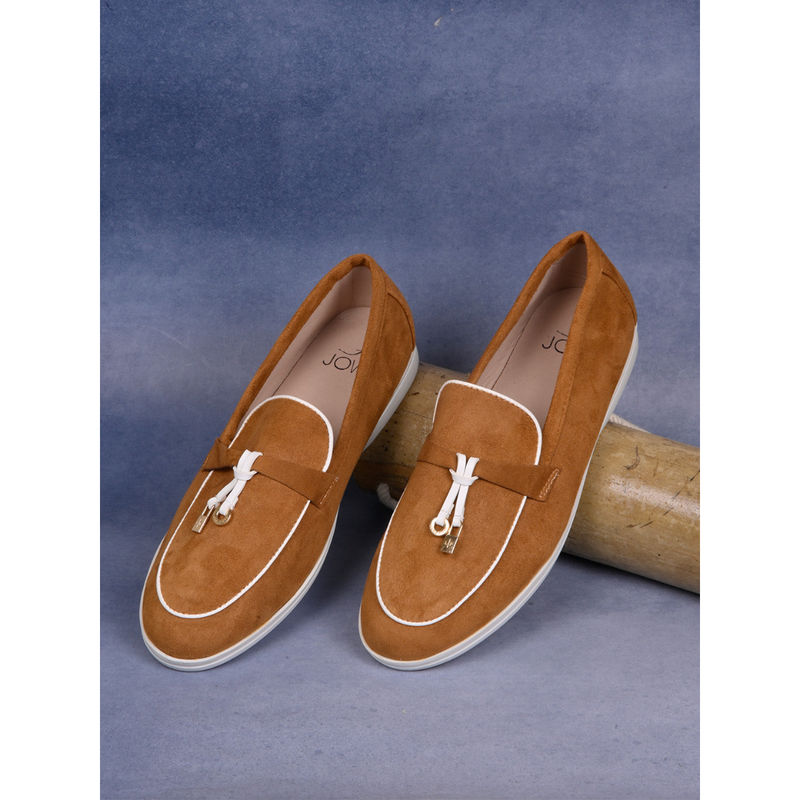 Jove Women Camel Tan Solid Loafers (EURO 37)