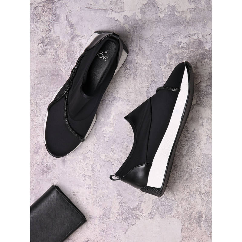 Jove Women Black Embellished Sneakers (EURO 39)
